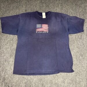 Gildan Ultra Cotton USA 2001 T Shirt Mens‎ XL Blue American Flag Graphic Tee